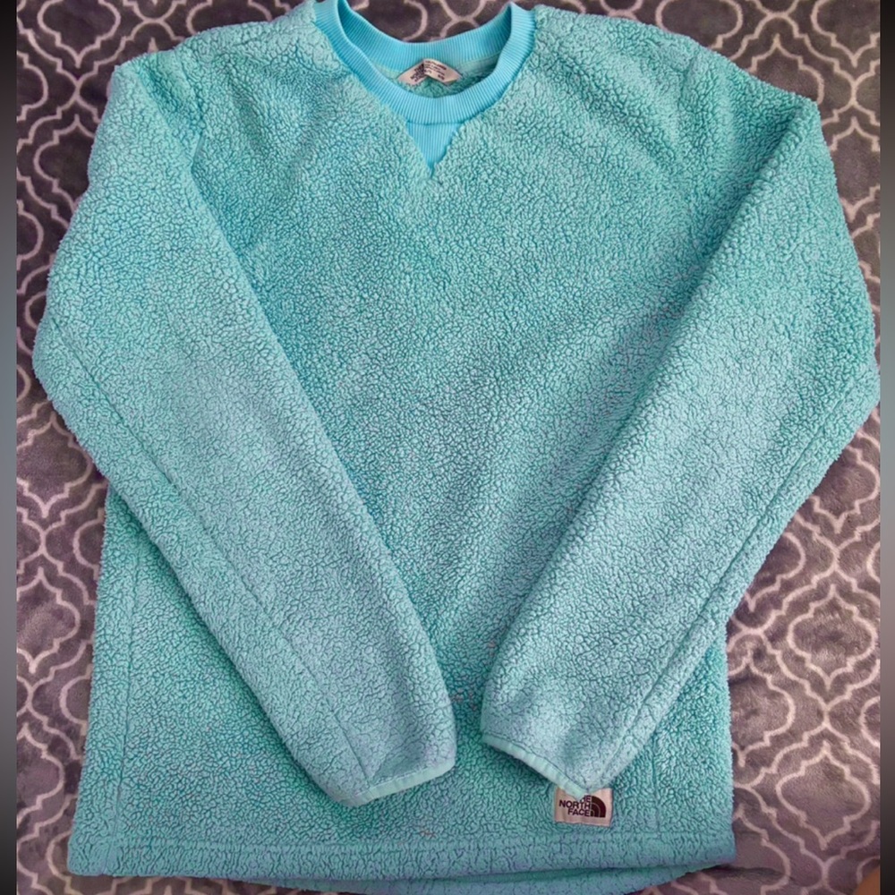 Light blue north face fuzzy sweater